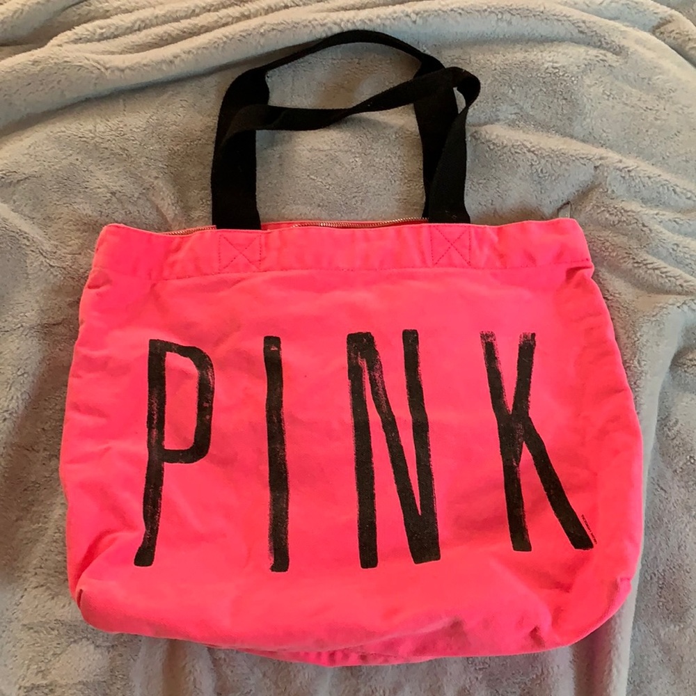 Neon pink zipped tote
